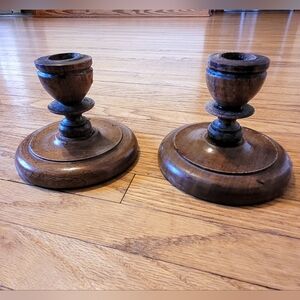 Pair of vintage wooden candlestick holders